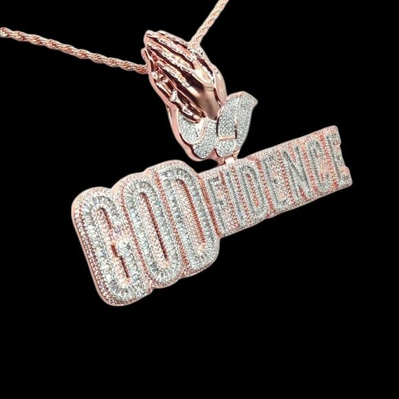 14K Rose Gold Finish Godfidence & Free 24inch x 3mm Rope Chain. - Picture 2 of 8